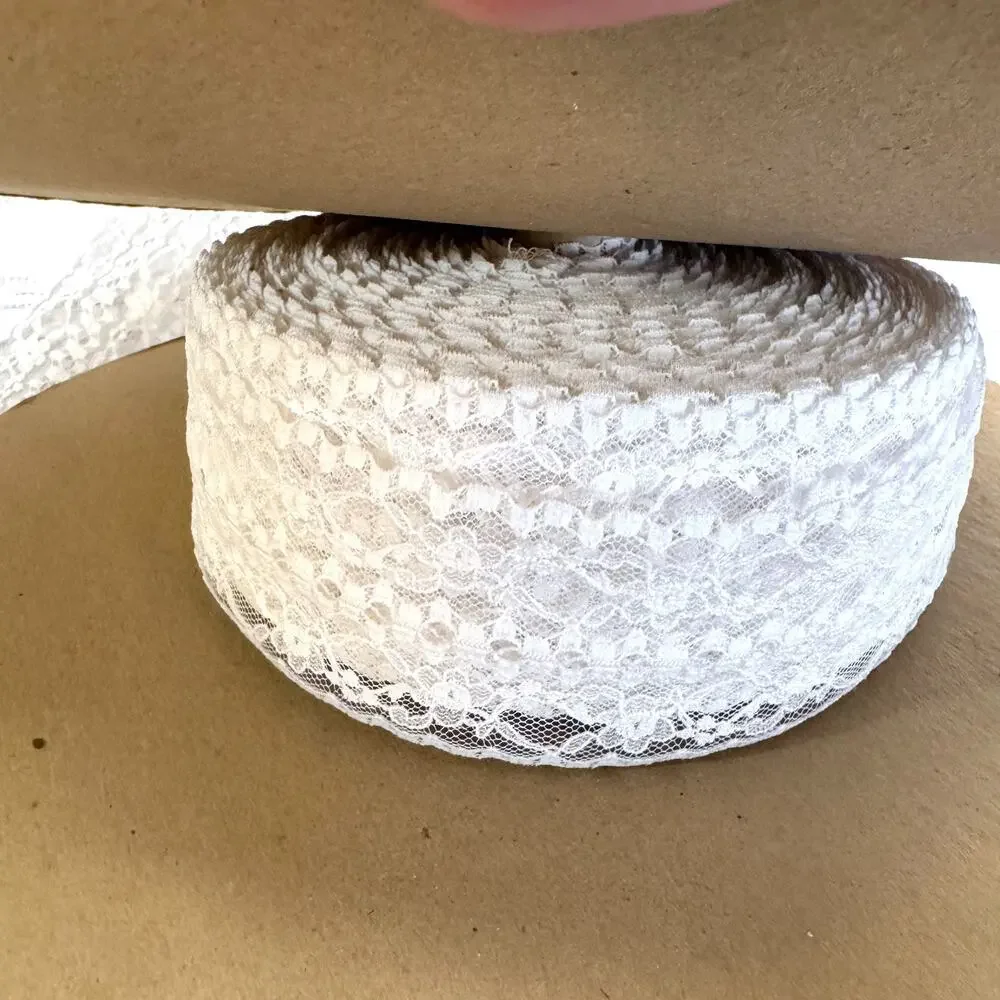 Vintage White Floral Lace Trim Spool 50% Left 2-3/8in Bulk Bridal Sewing Craft